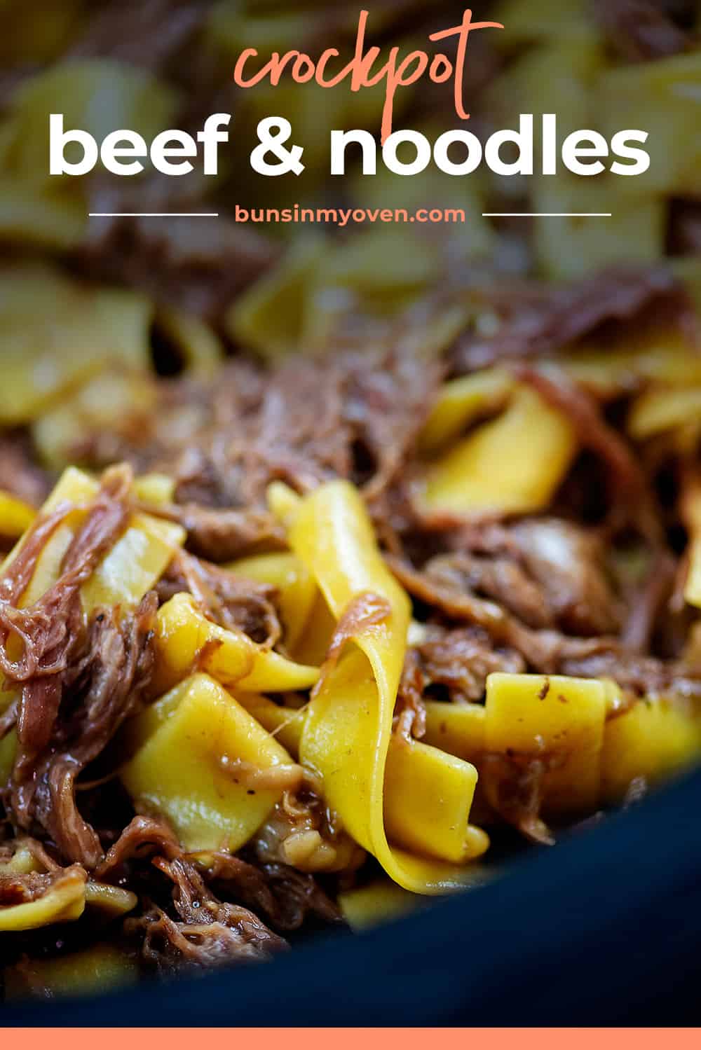 Beef and noodles together in crockpot.