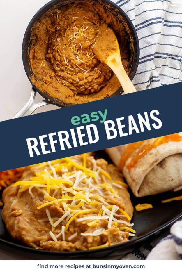 Collage of refried beans images.
