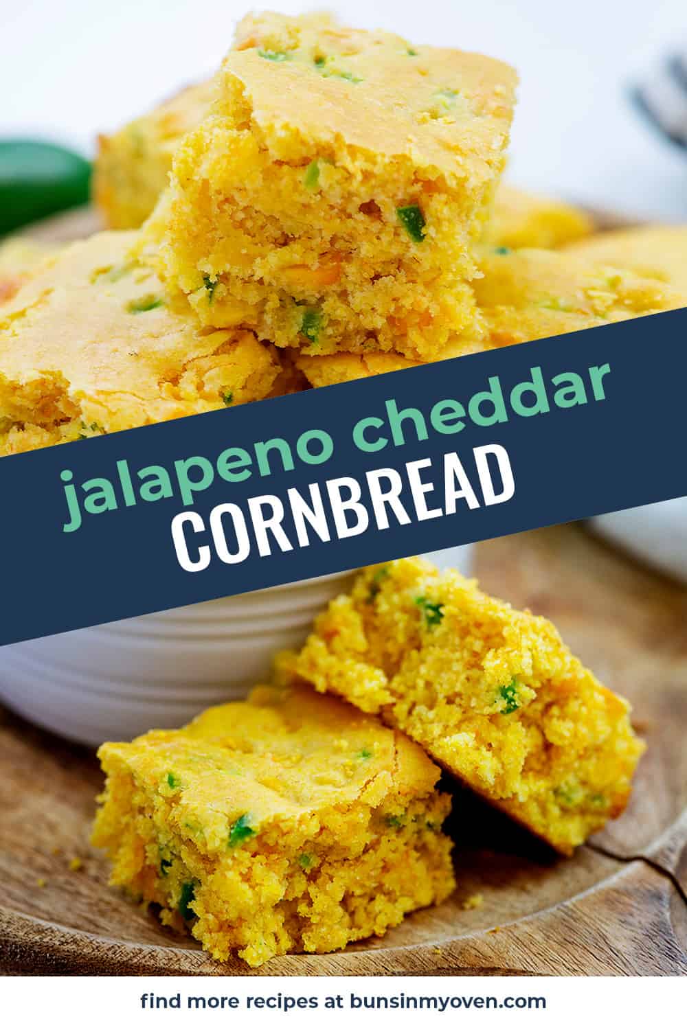 Collage of cheddar jalapeno cornbread images.