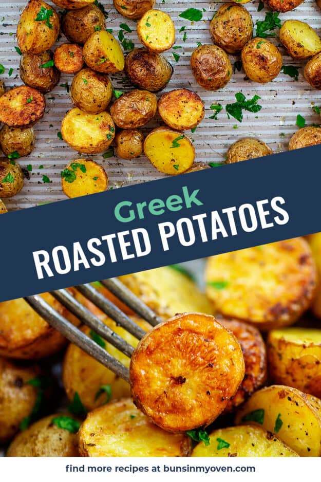 Collage of greek roasted potato images.