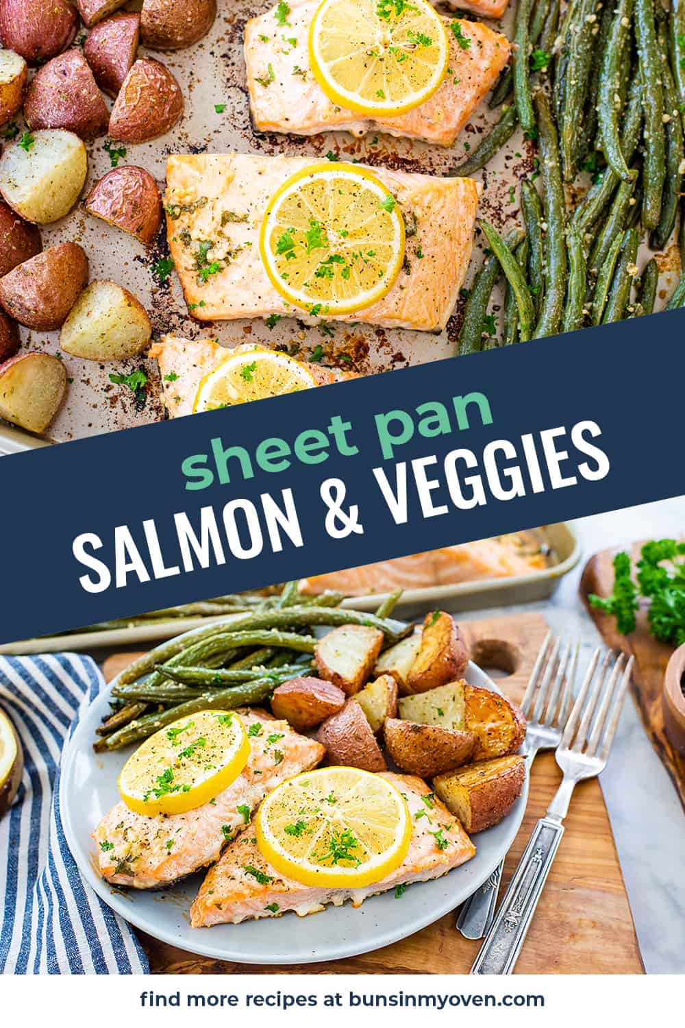 Collage of sheet pan salmon recipe images.