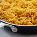 Pan full of homemade Mexican rice recipe.