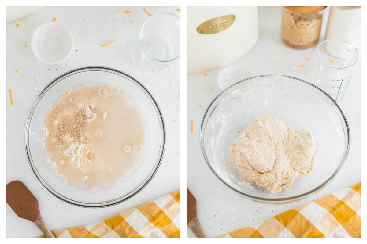 Collage showing how to make bread.