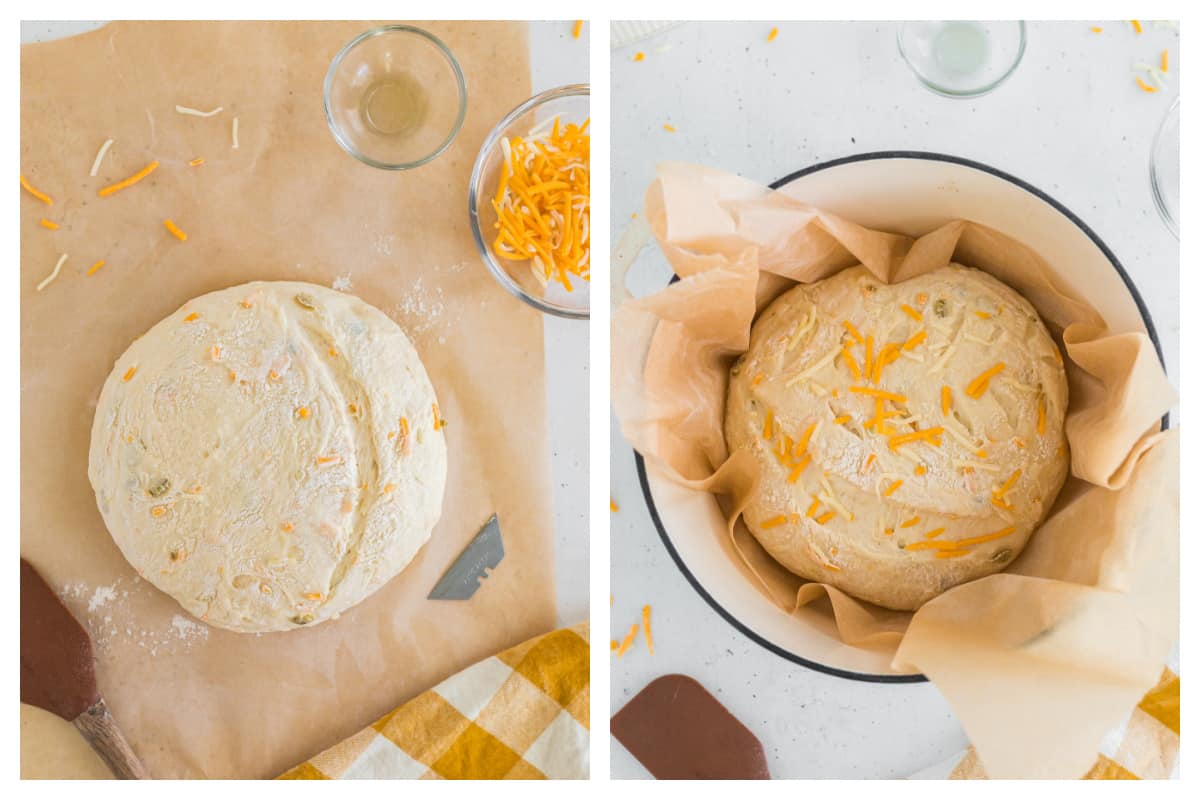 Collage showing bread baking.