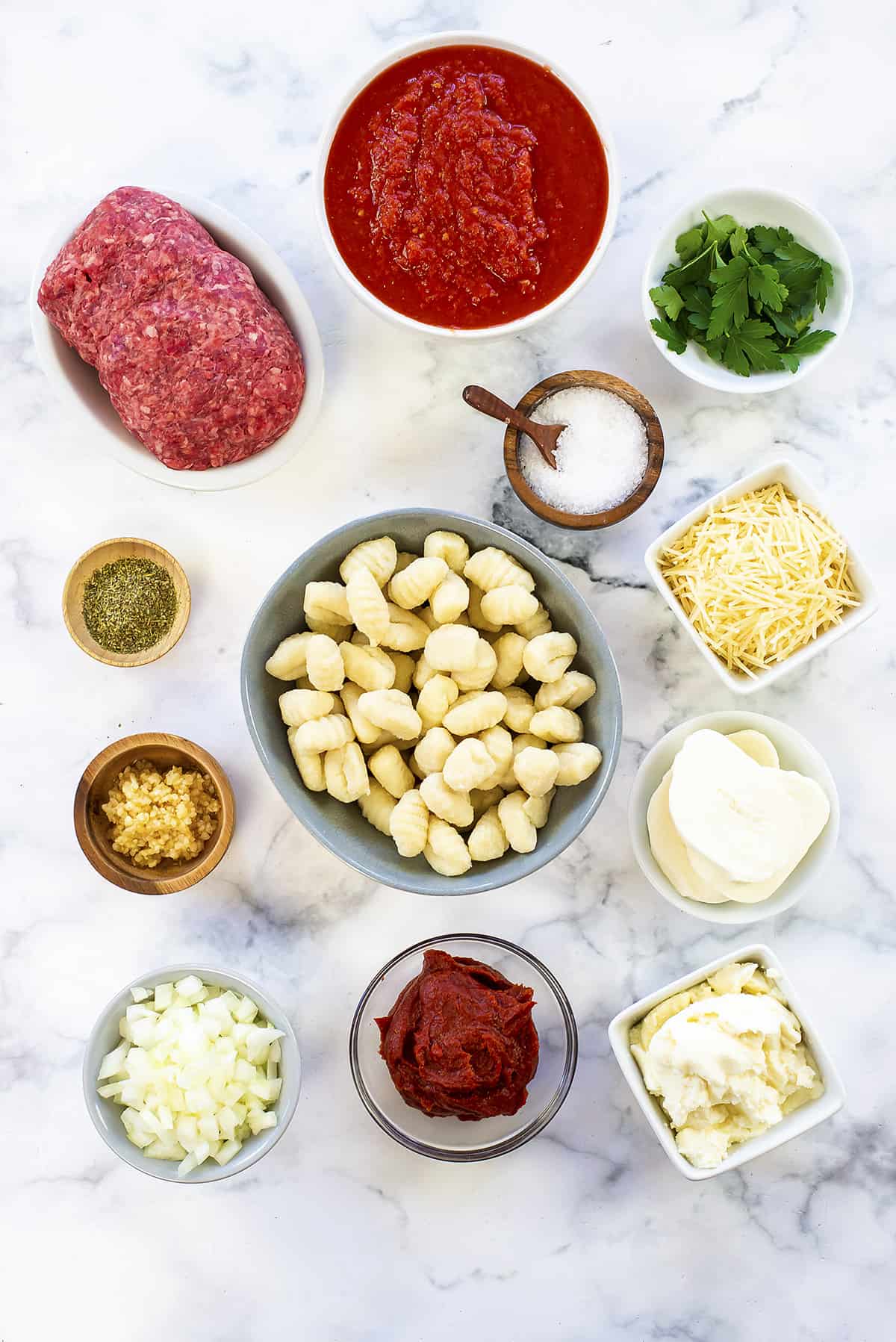 Ingredients for baked gnocchi skillet.