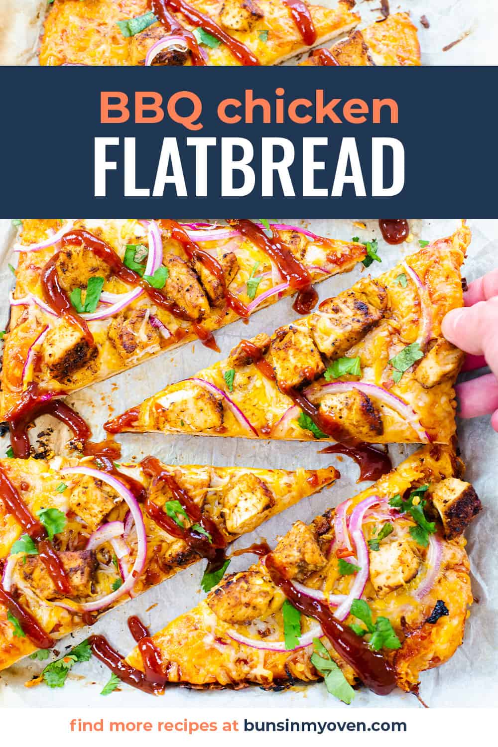 BBQ chicken flatbread picture with text for pinterest.