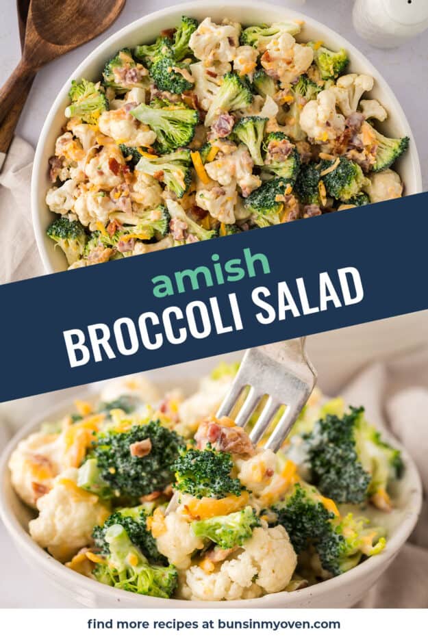 Collage of Amish broccoli salad images.