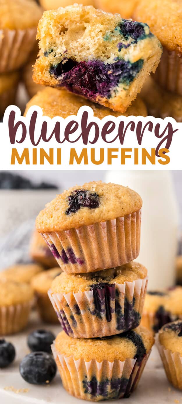 Collage of blueberry mini muffin images.