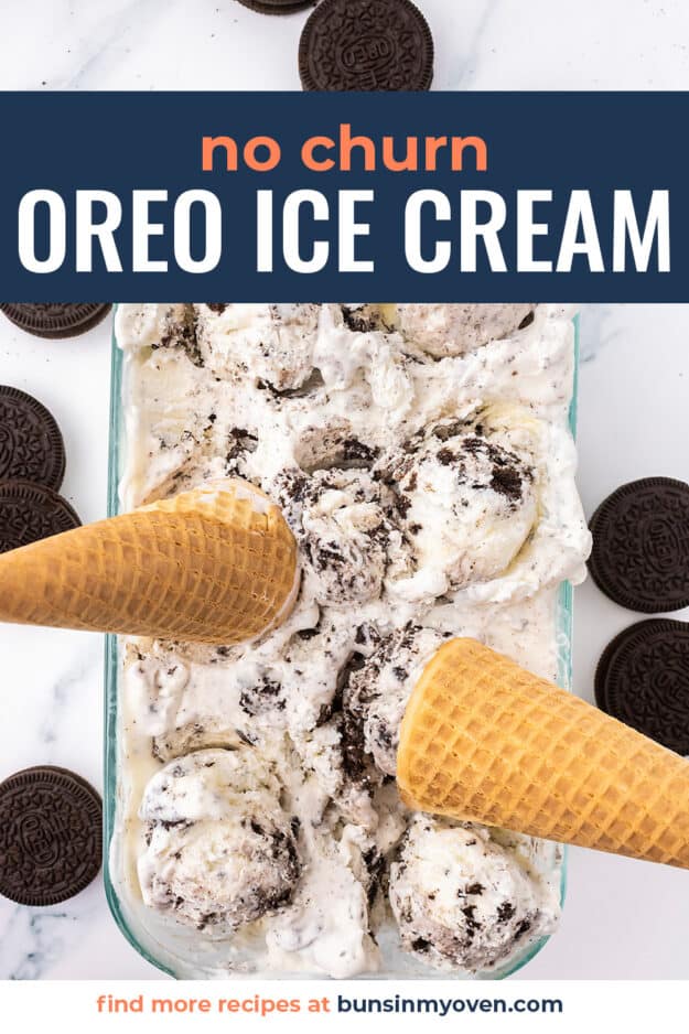 Oreo ice cream with cones.