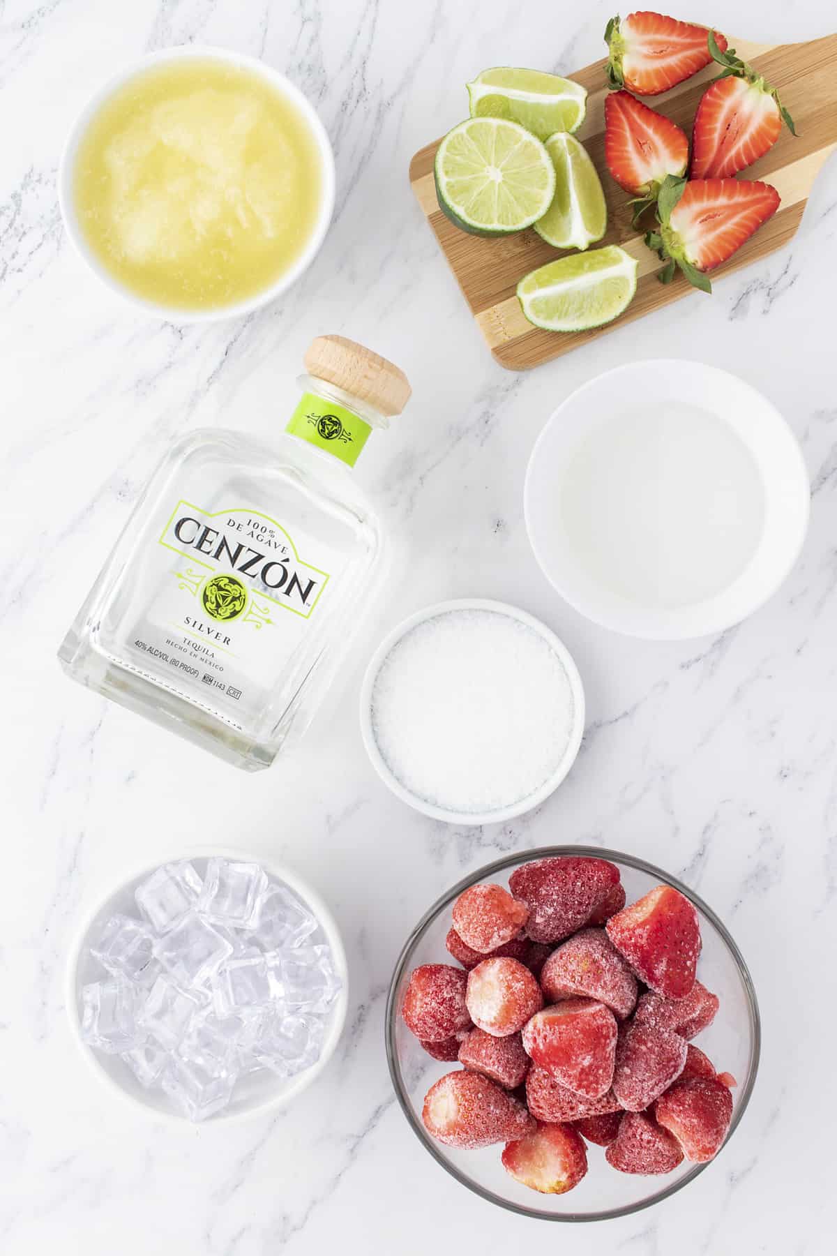 Ingredients for frozen margarita recipe.