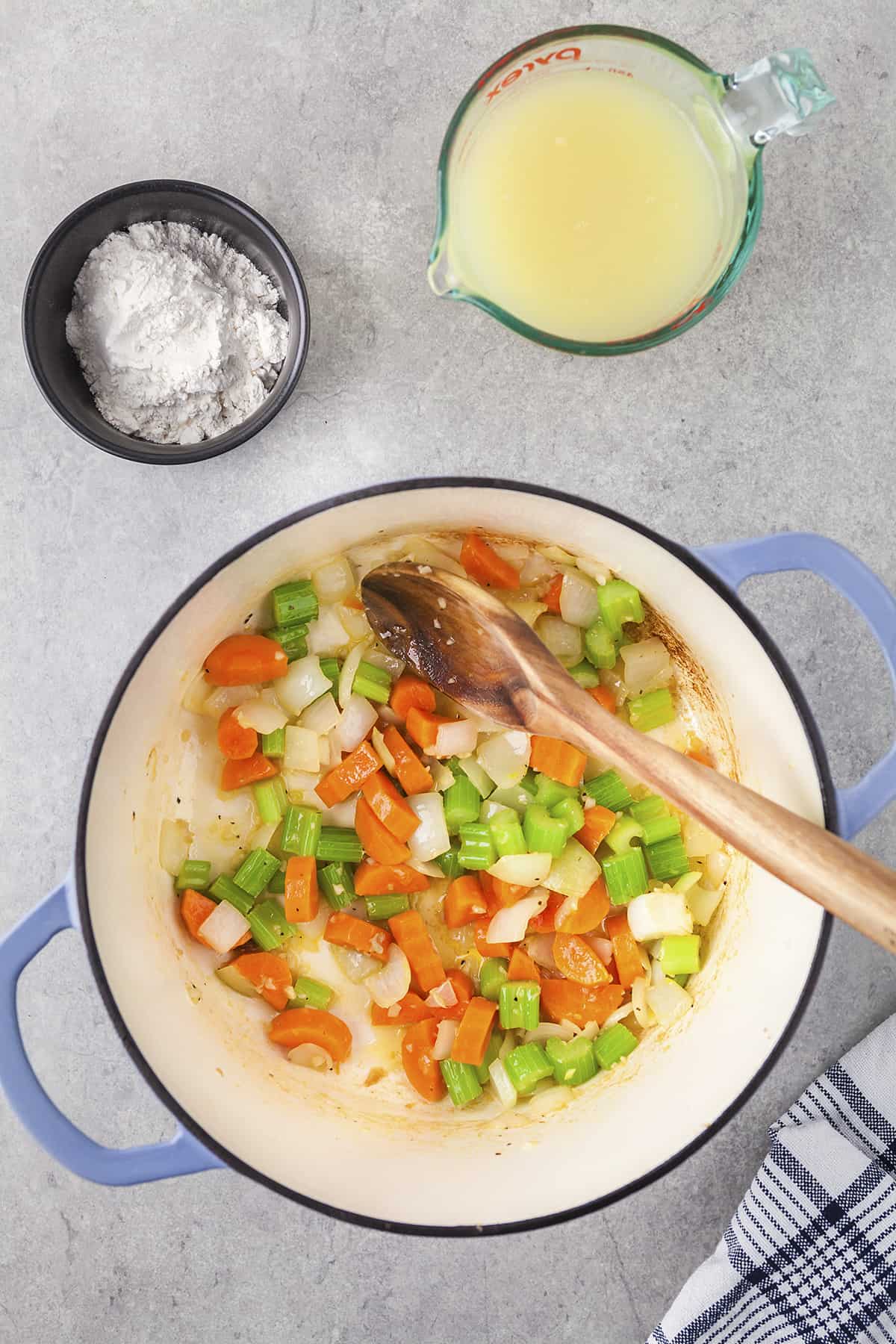 Vegetables in dutch oven.