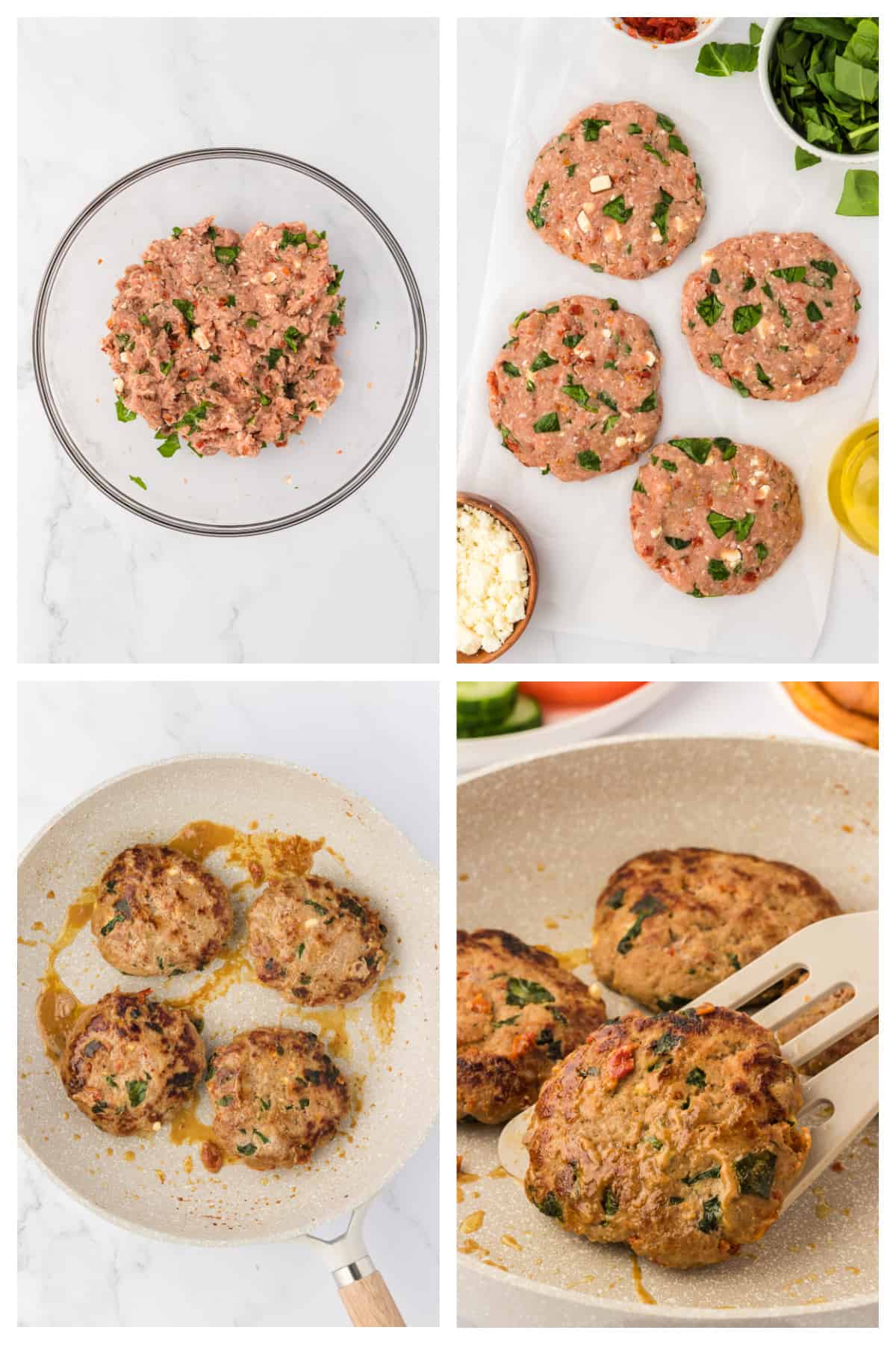 Collage showing how to make Greek turkey burgers.