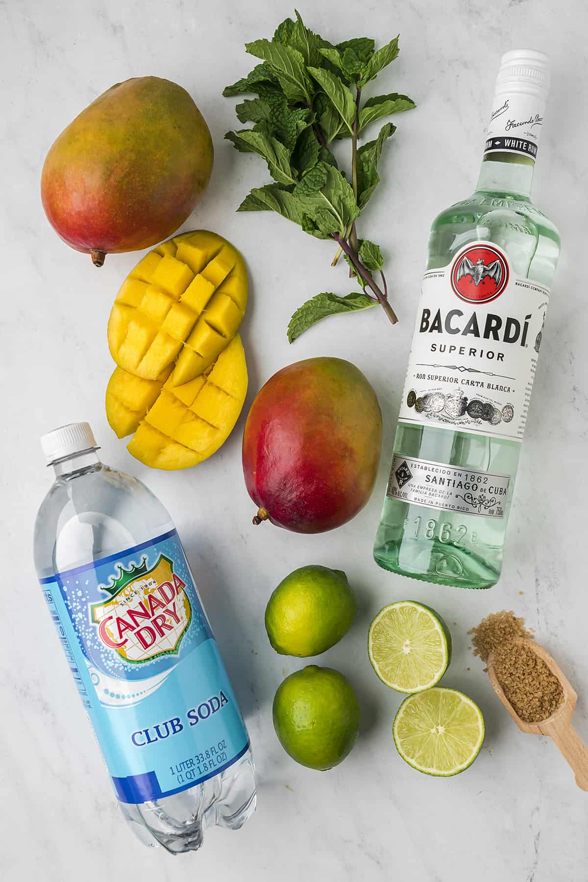 Ingredients for mango mojito.