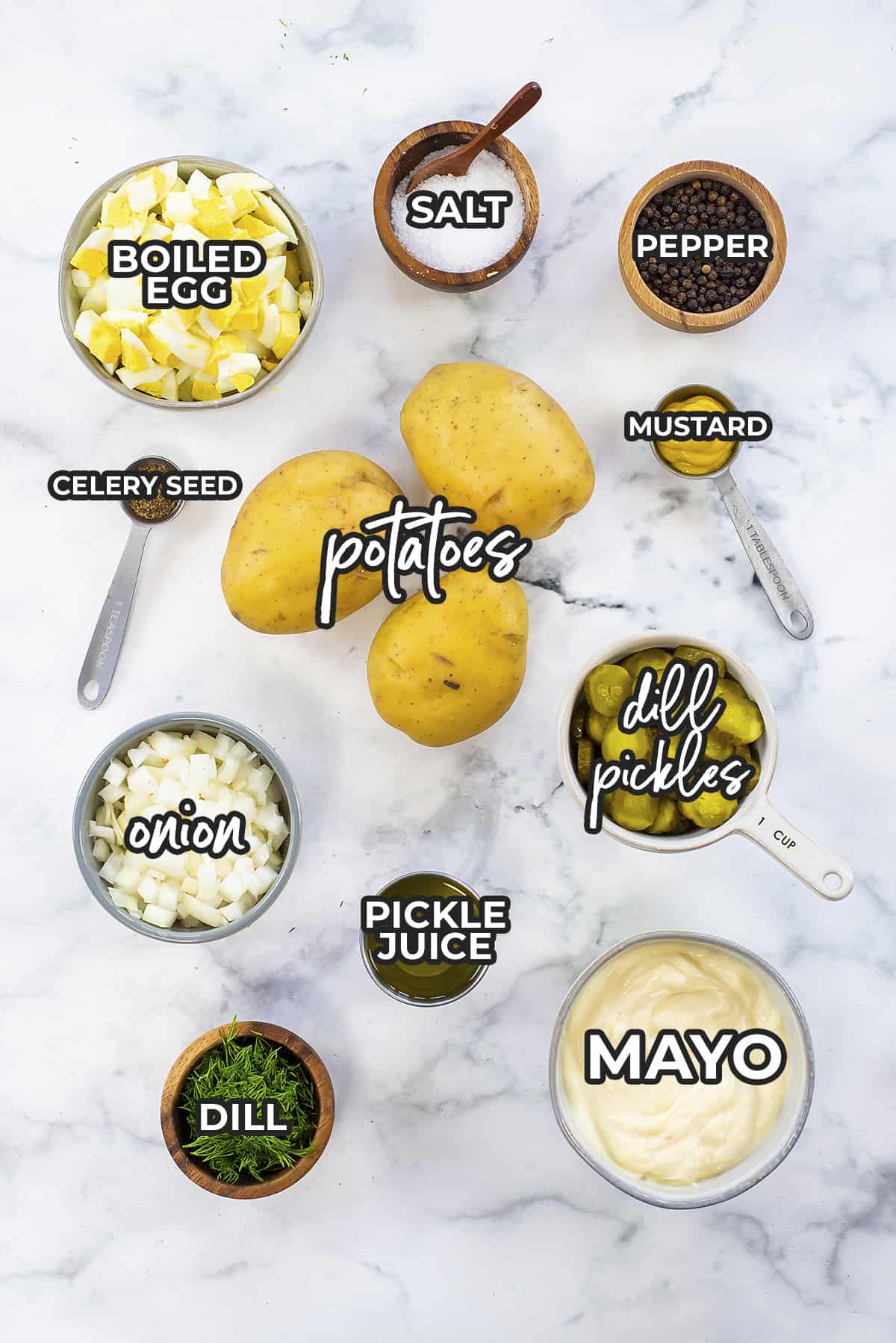 Ingredients for pickle potato salad.