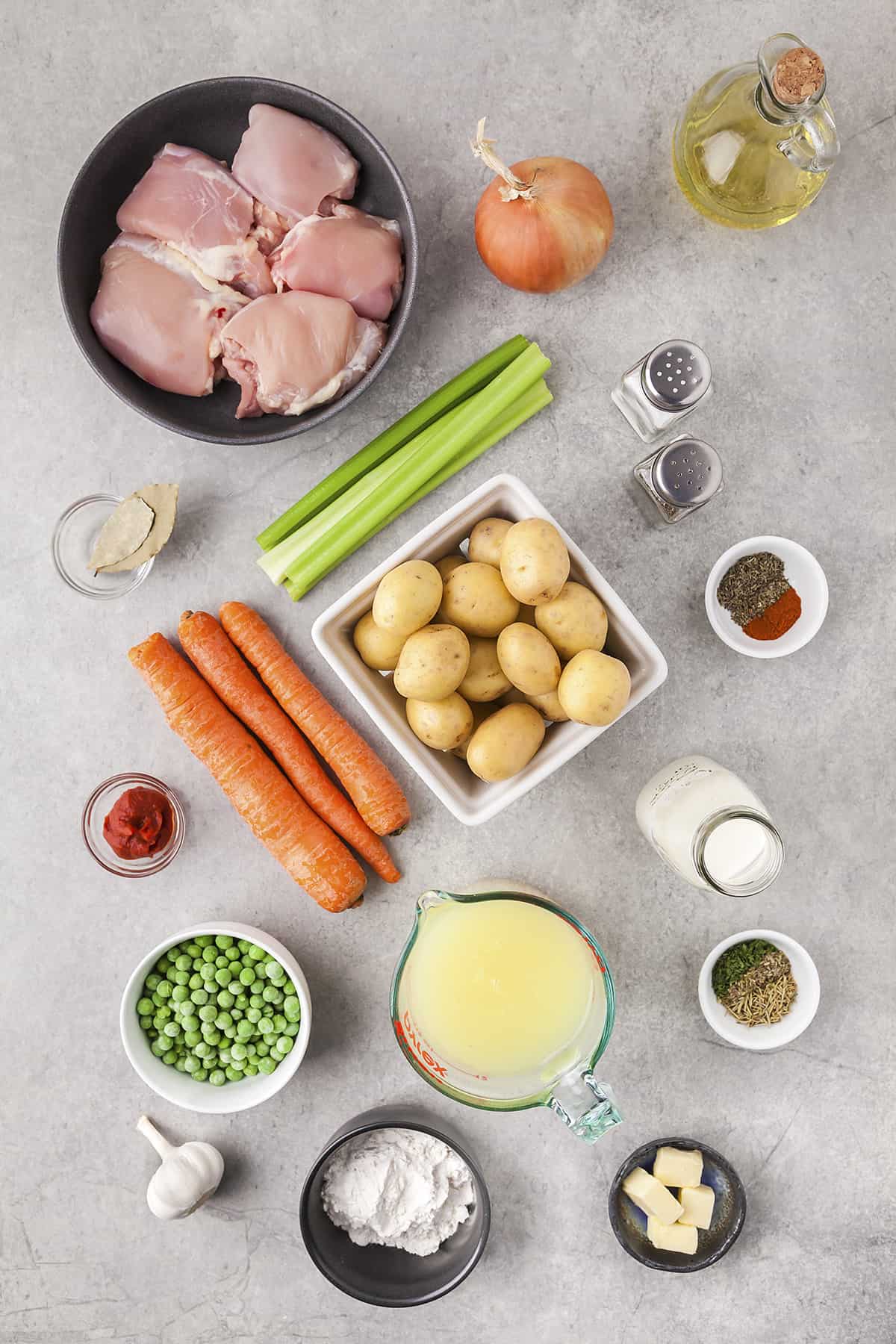 Ingredients for chicken stew recipe.
