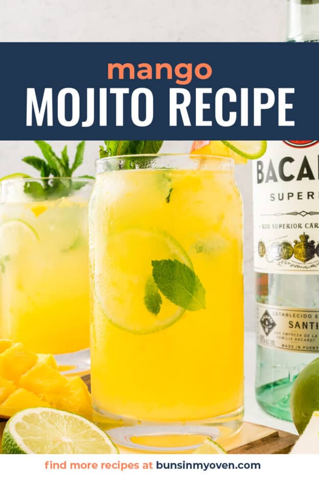 Mojito in tall glass with text for PInterest.