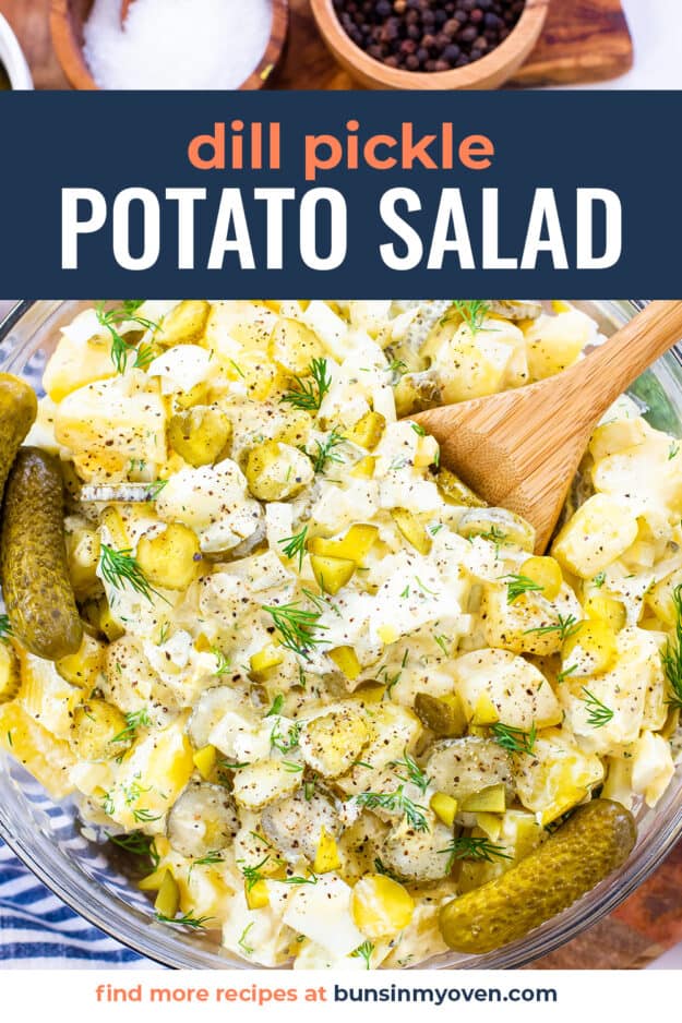 Potato salad in glass bowl.