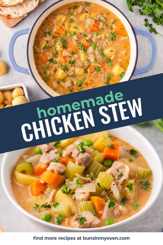 Collage of chicken stew recipe images.