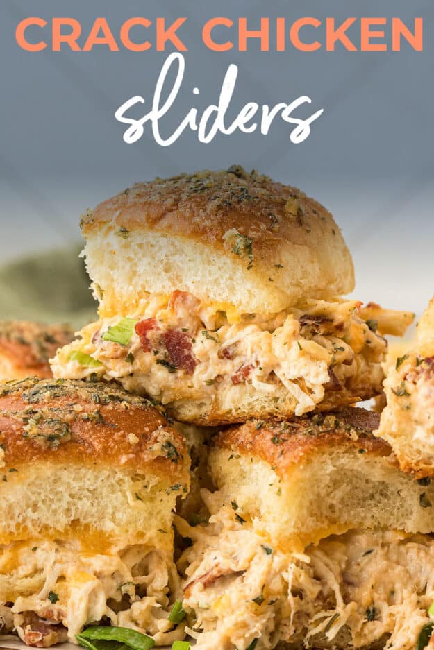 STack of cheesy chicken sliders.