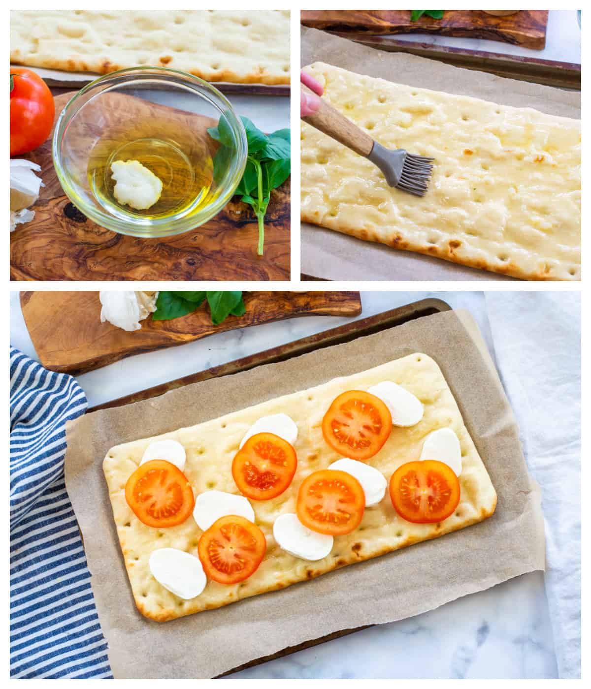 Collage showing how to make flatbread.