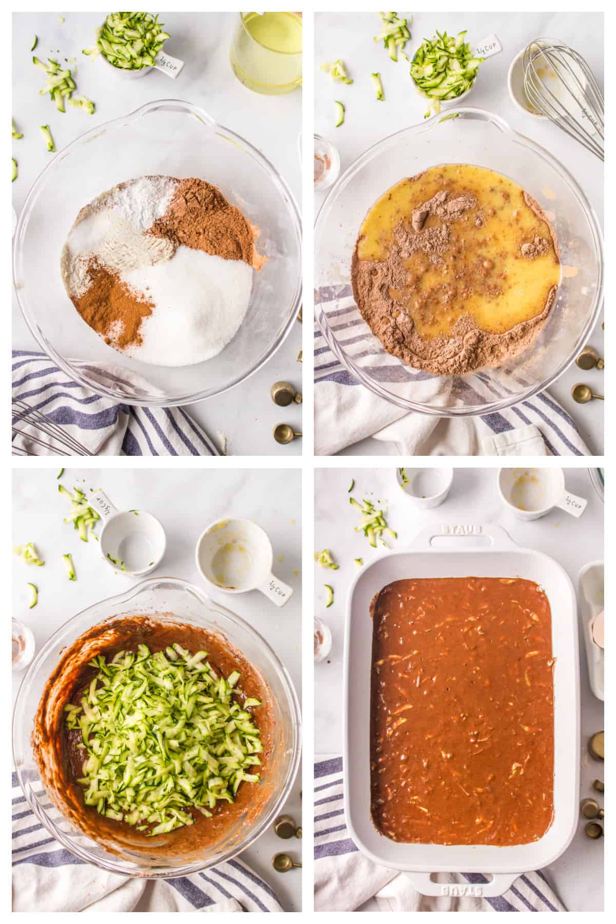 Collage showing how to make chocolate zucchini cake.