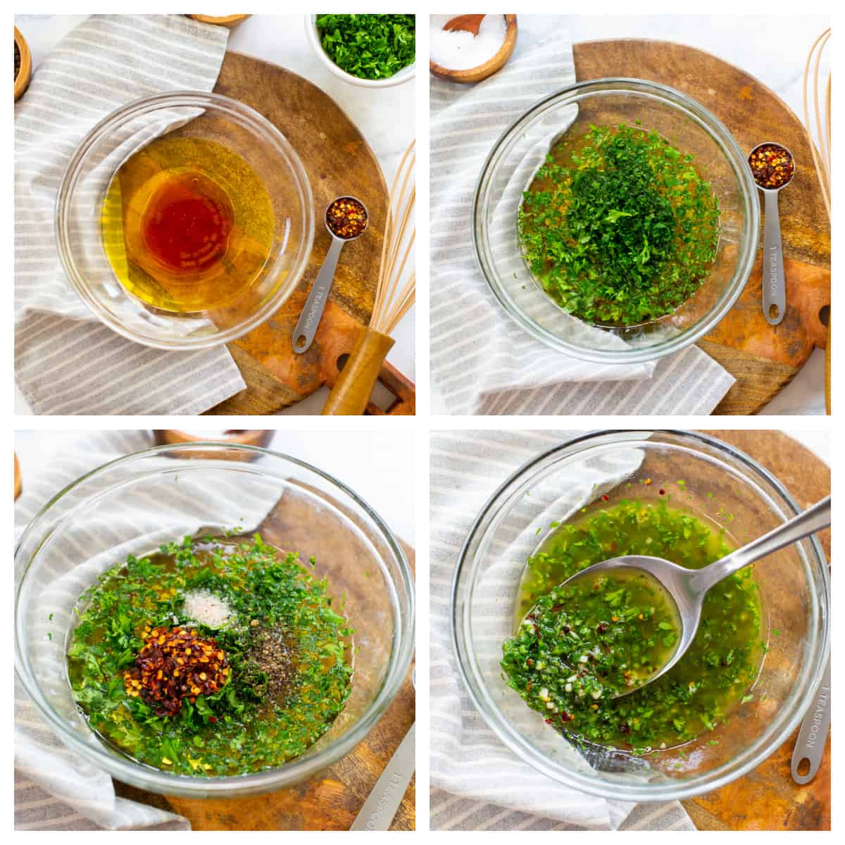 Collage showing how to make cilantro chimichurri.
