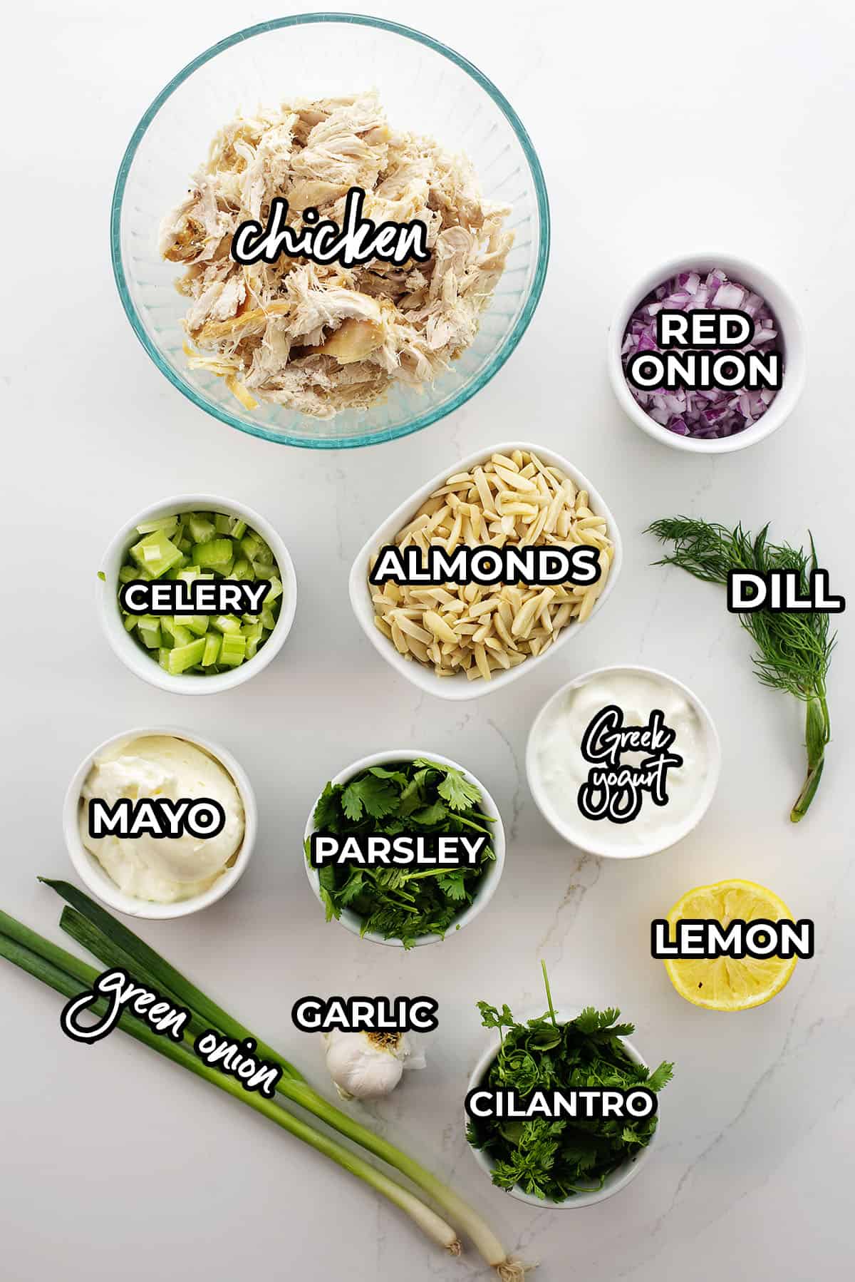 Ingredients for green goddess chicken salad.