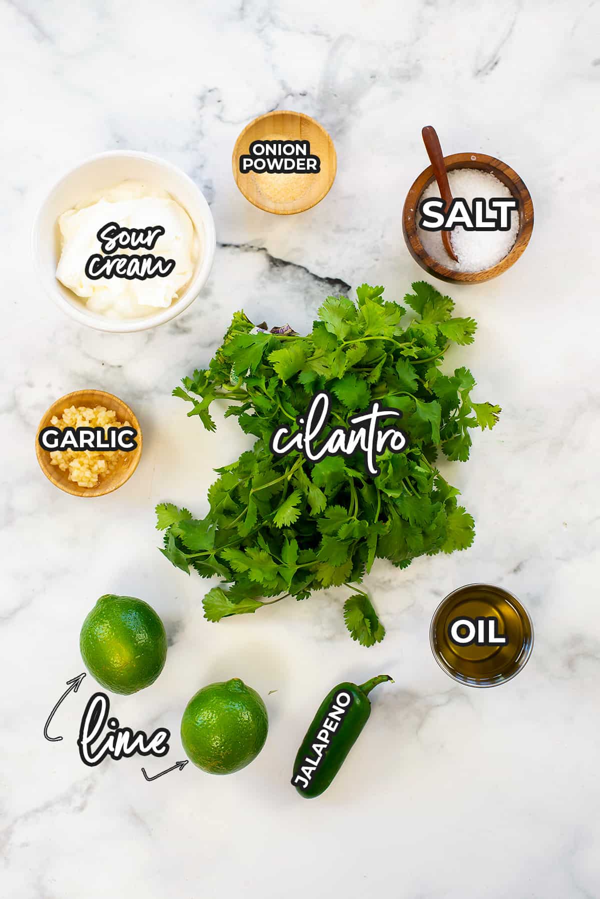 Ingredients for cilantro lime dressing.