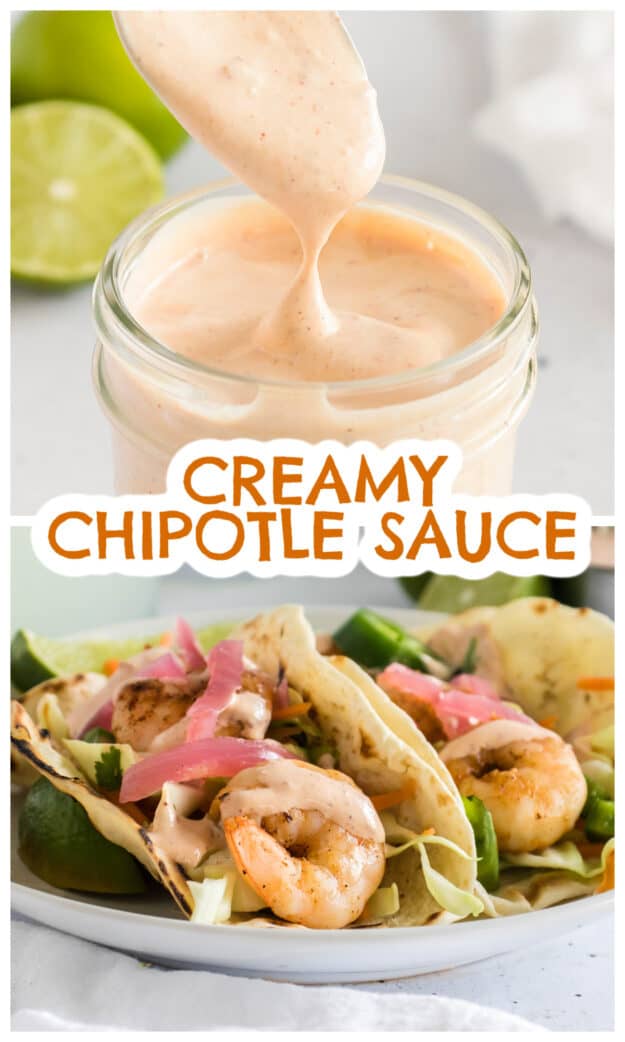 Collage of creamy chipotle sauce images.
