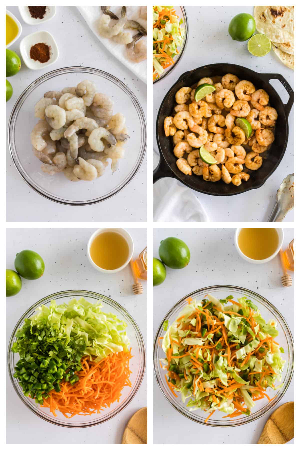 Collage showing how to make Baja shrimp tacos.