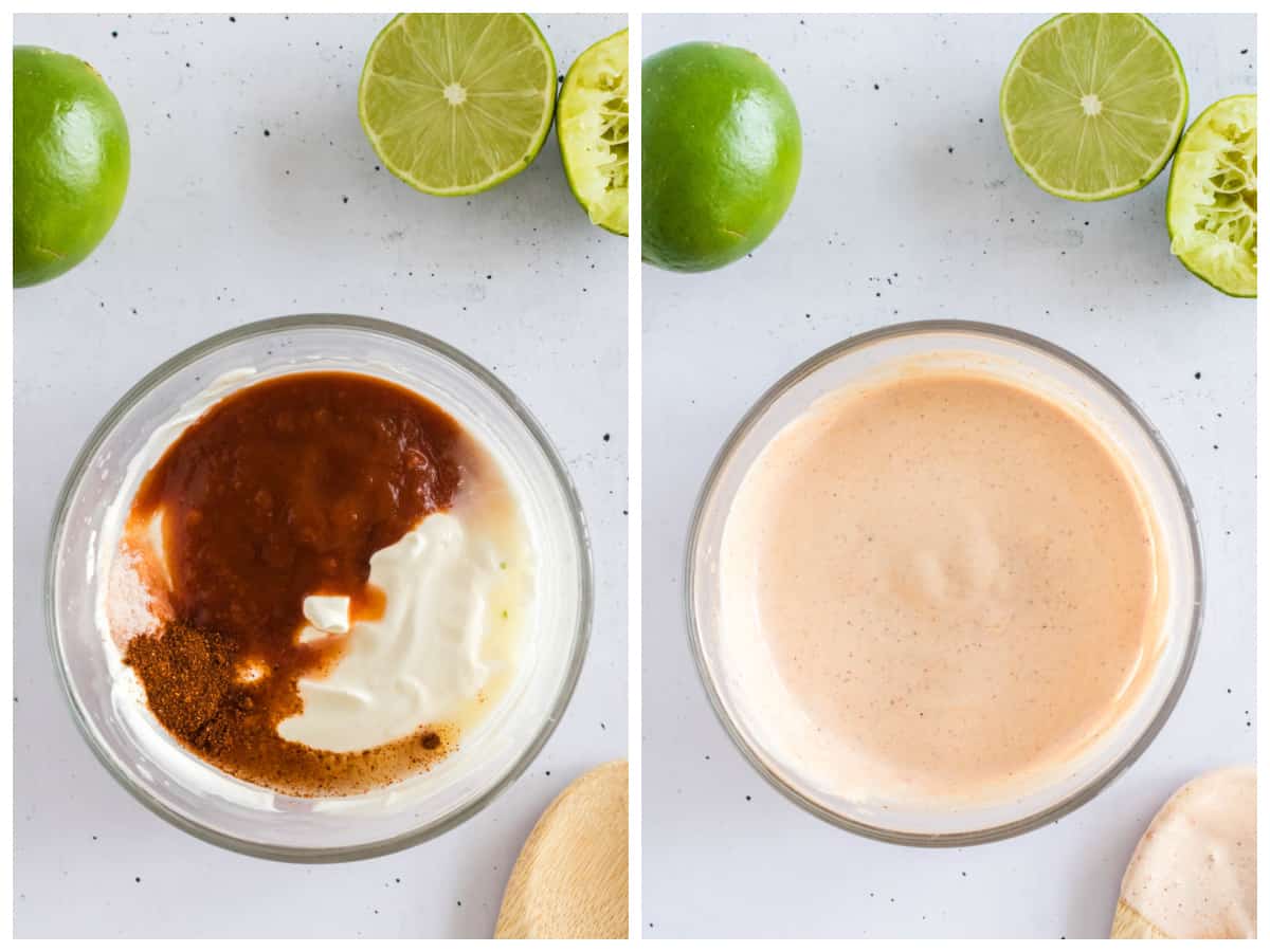 Collage showing how to make chipotle sauce.