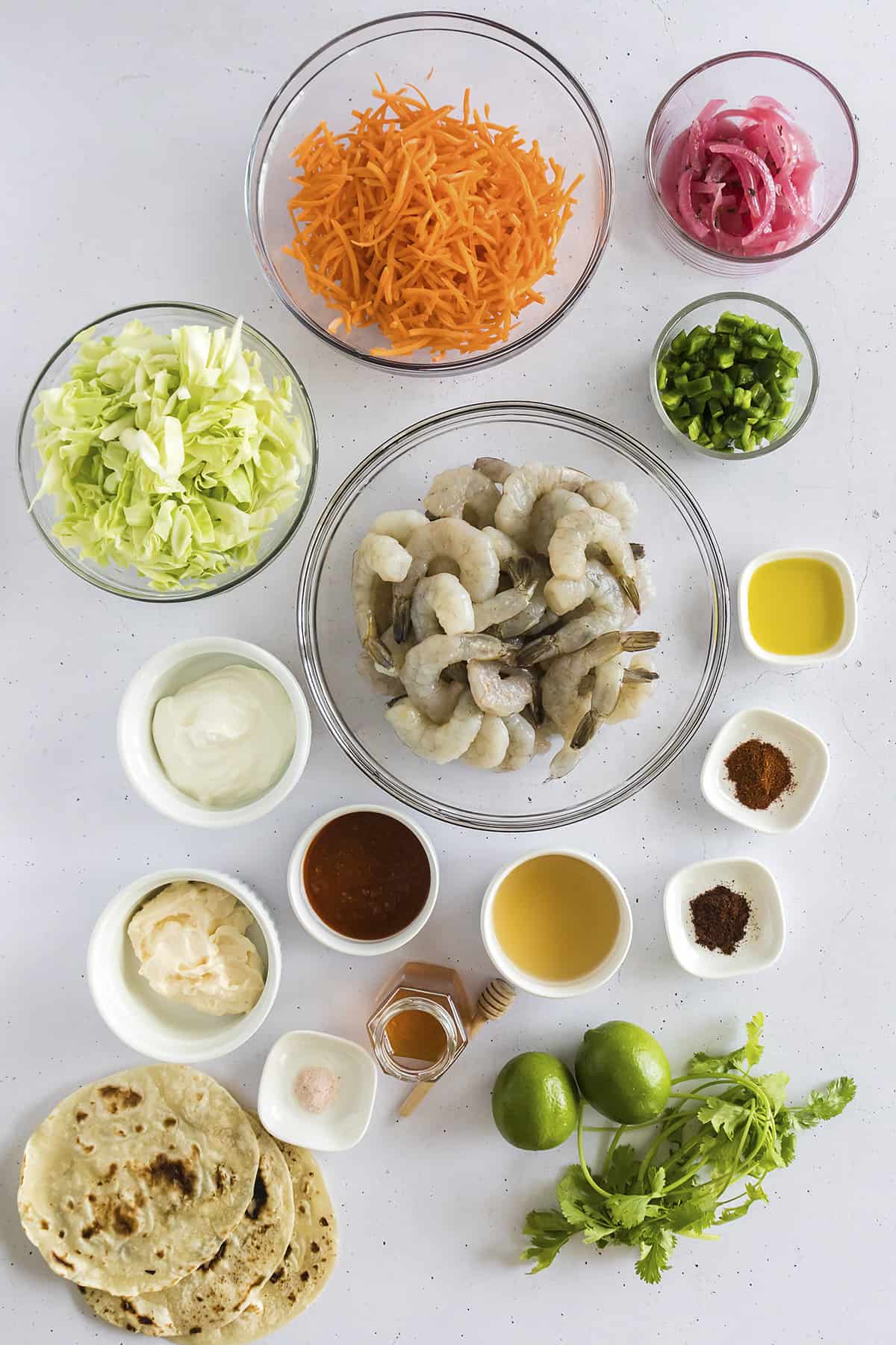 Ingredients to make baja shrimp tacos.