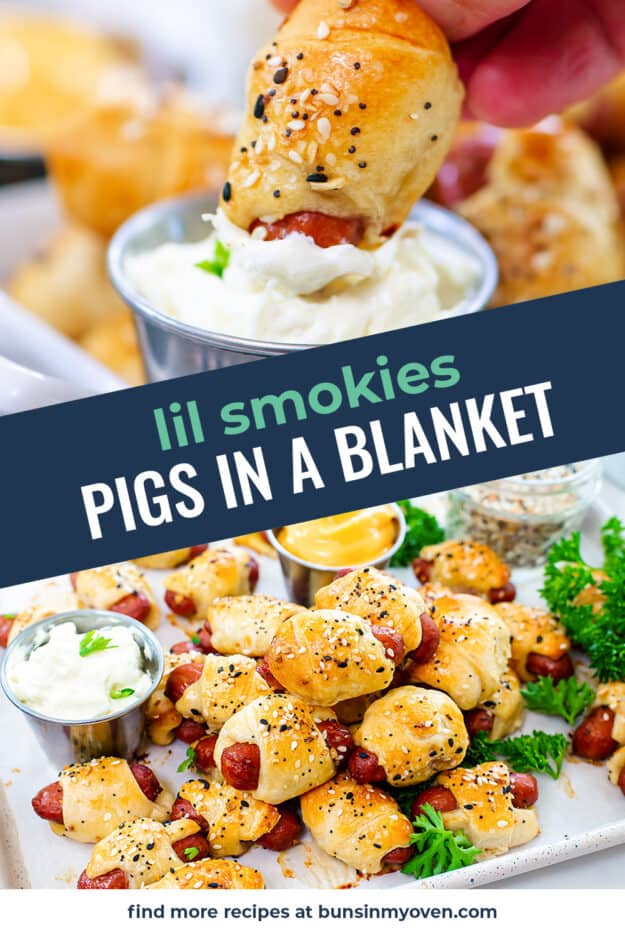 Collage of pigs in a blanket images.
