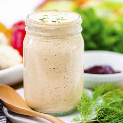 Chipotle ranch dressing in mason jar.