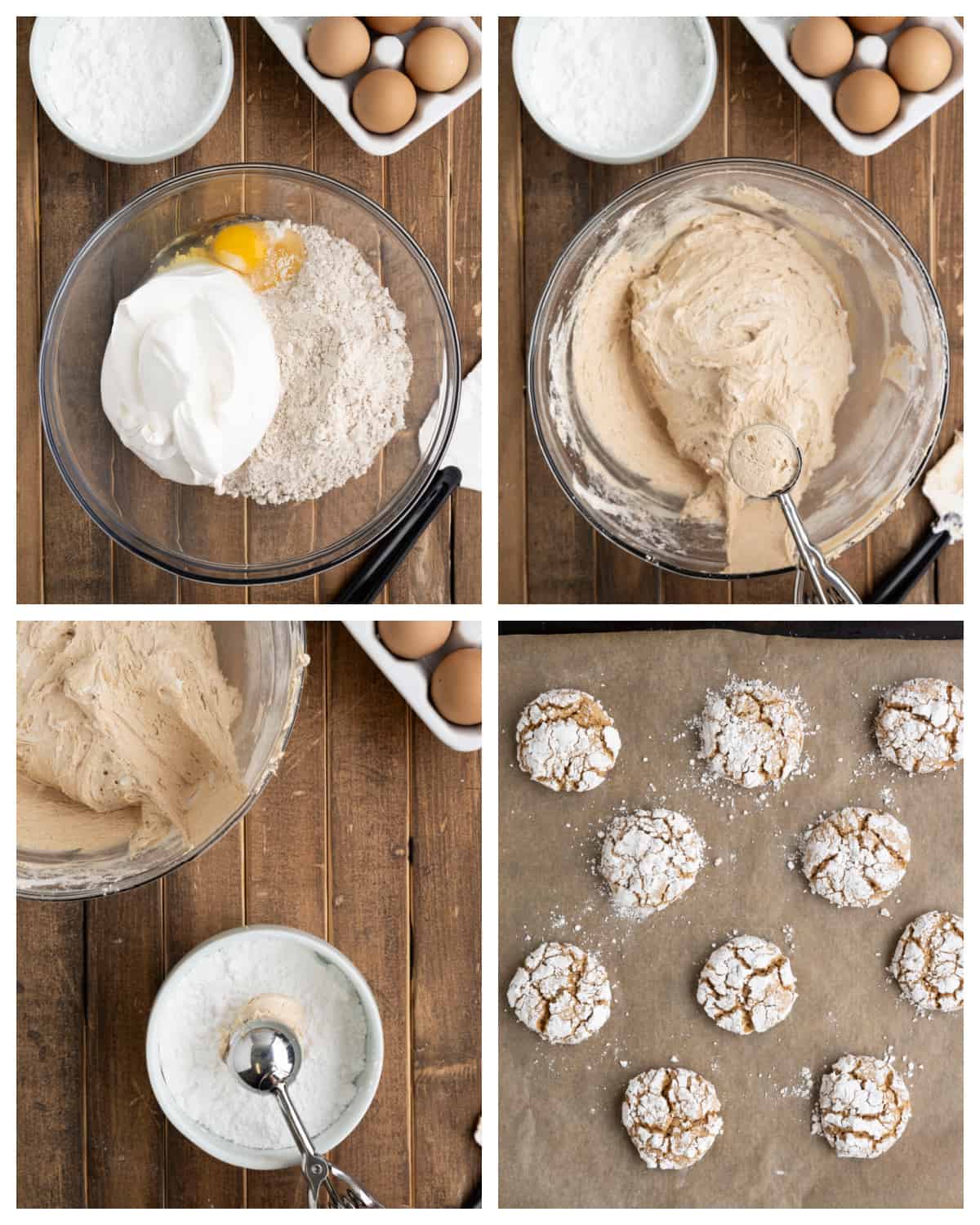 Collage showing how to make cool whip cookies.