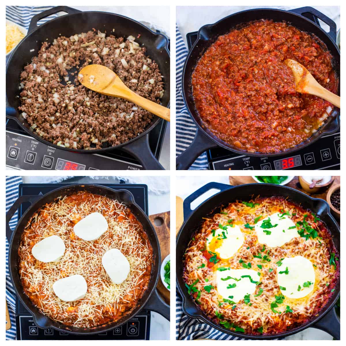 Collage showing how to make baked gnocchi recipe.