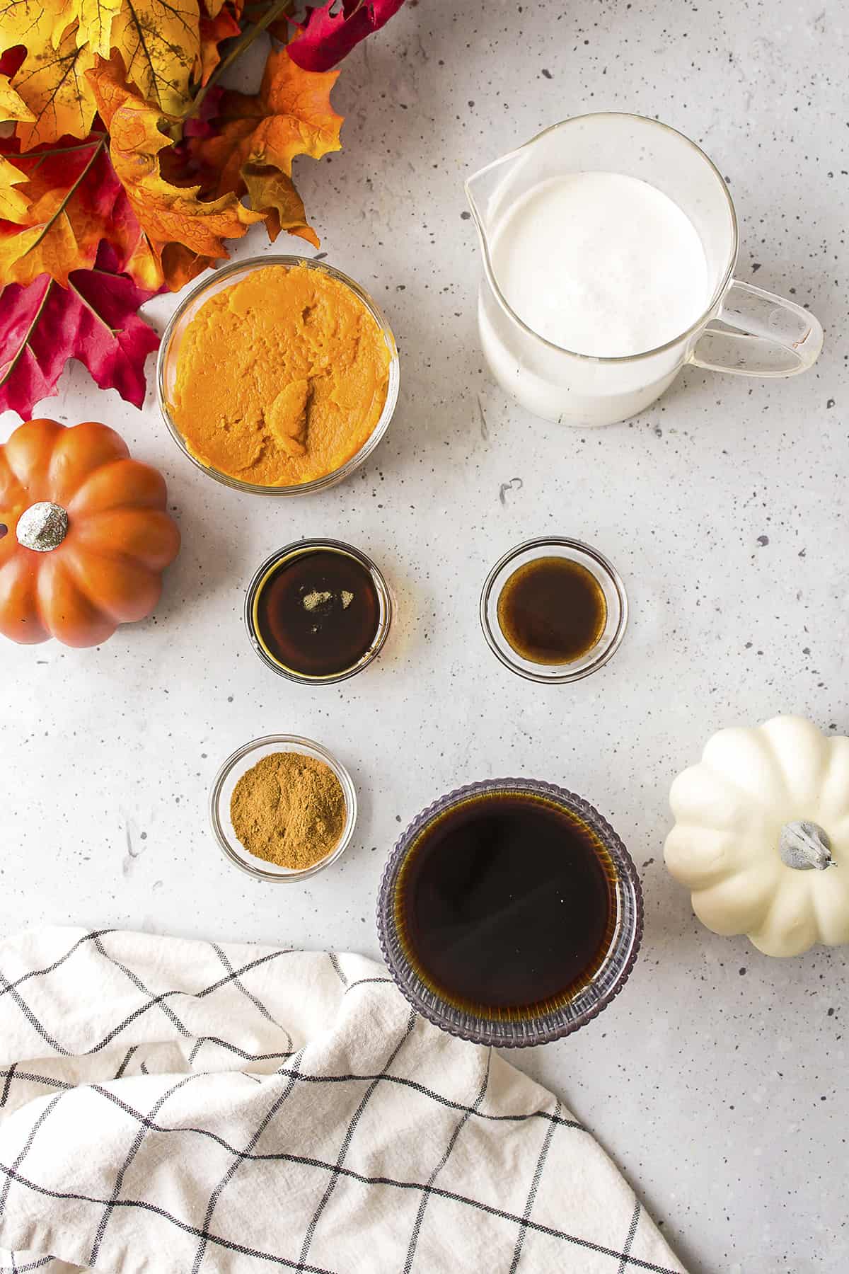 Ingredients for pumpkin cream cold brew and pumpkin cold foam recipe.