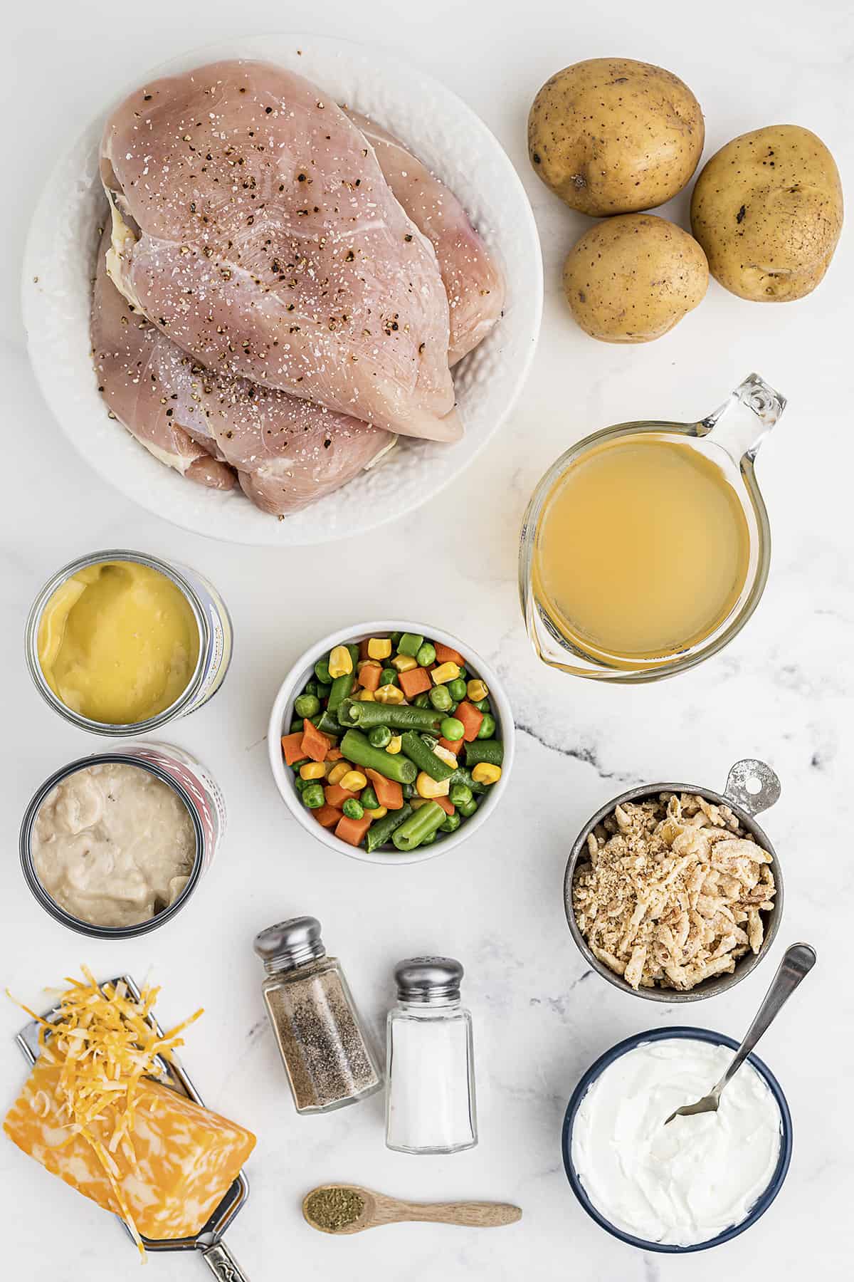 Ingredients for chicken potato casserole recipe.