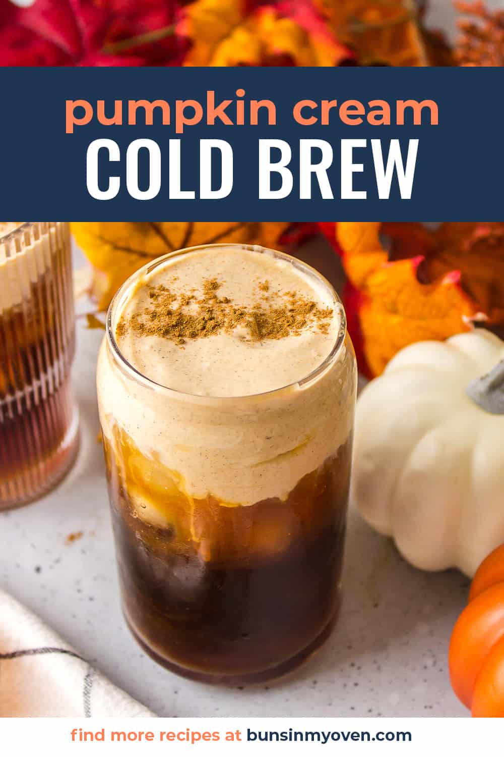 Pumpkin cream cold brew in glass.