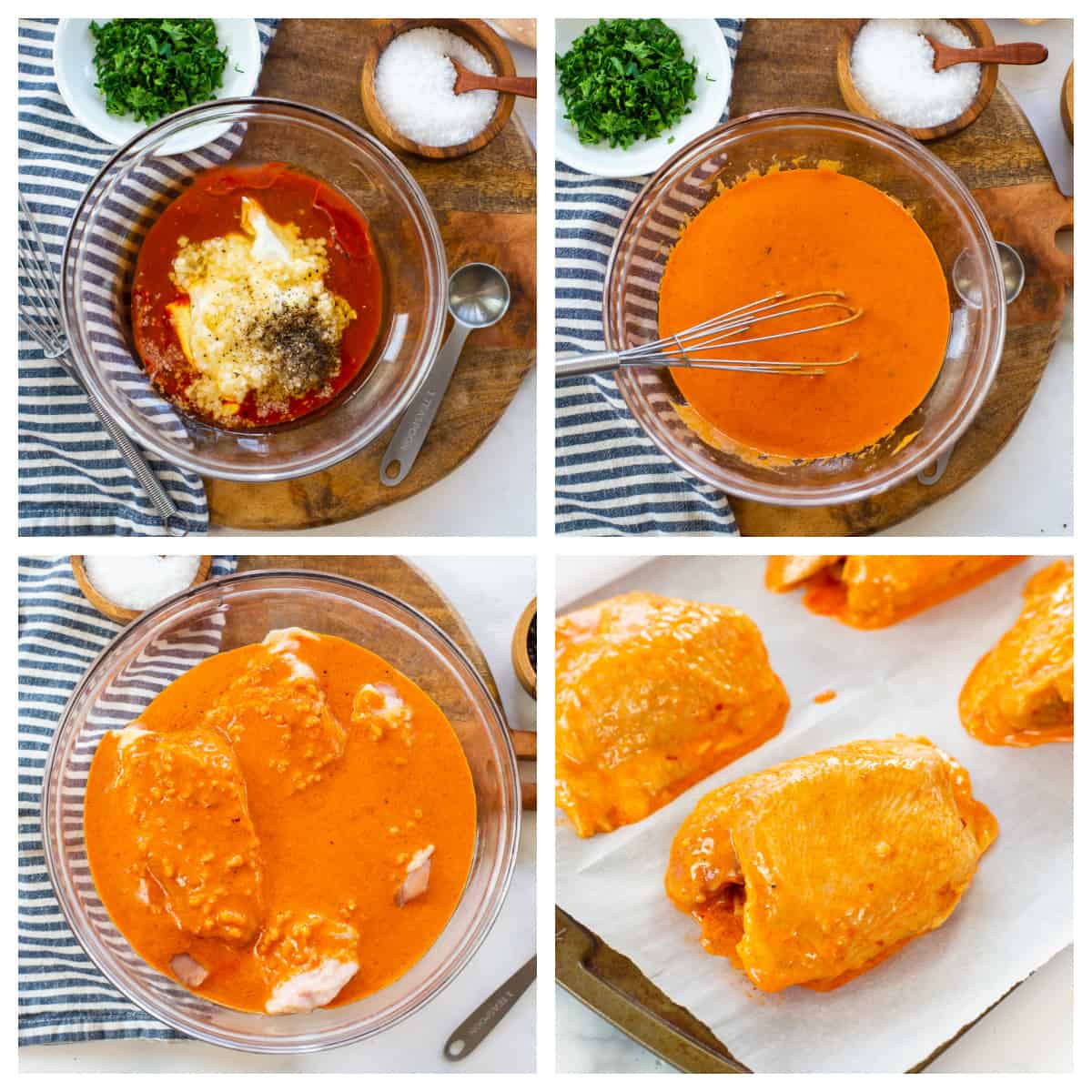 Collage showing how to make harissa paste marinade for chicken.