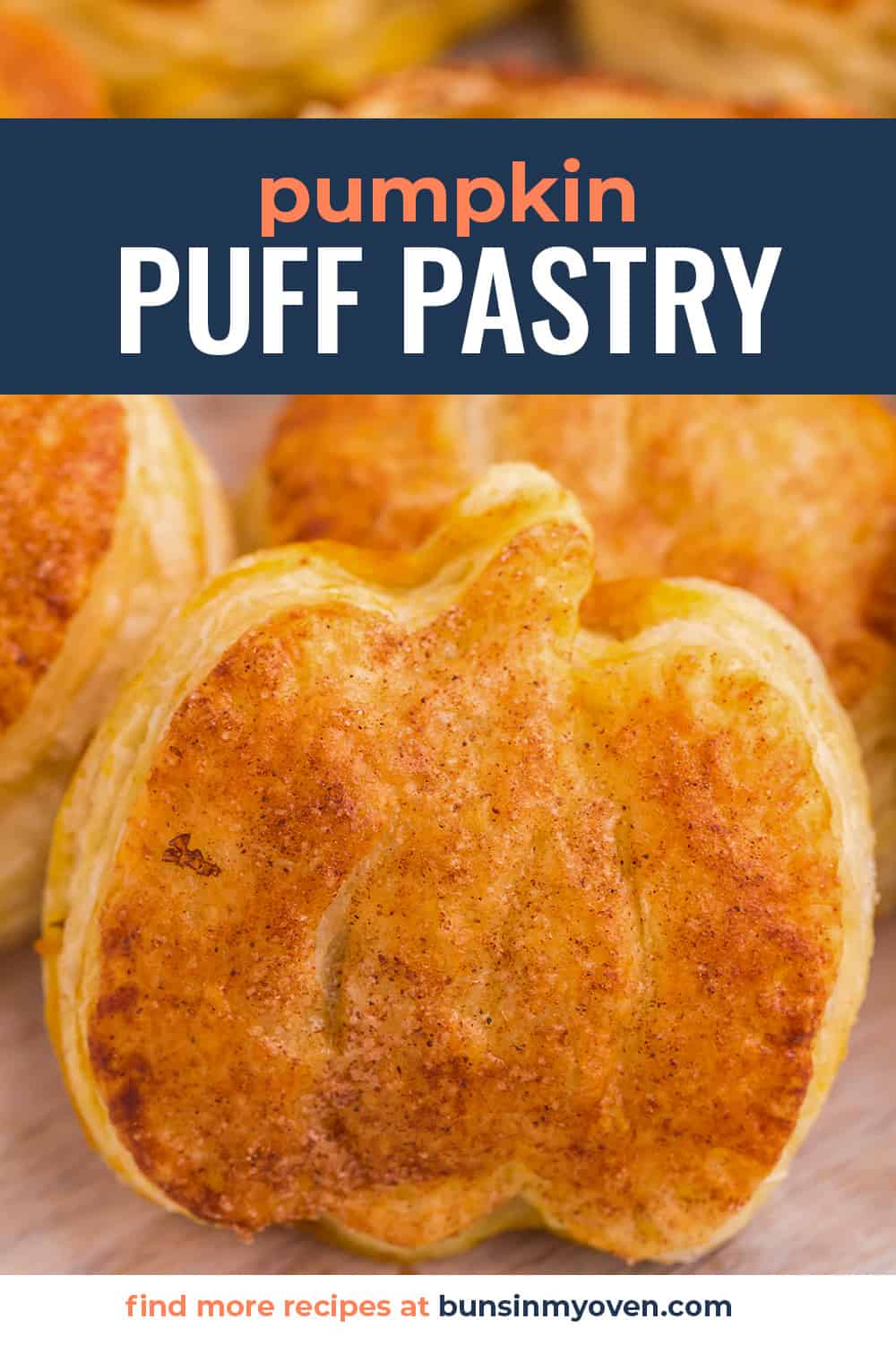 Close up of pumpkin puff pastry bite.