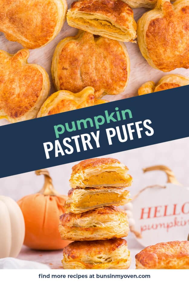 Collage of pumpkin puff pastry images.