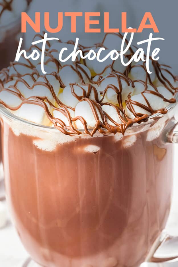 Close up of hot chocolate in a mug.