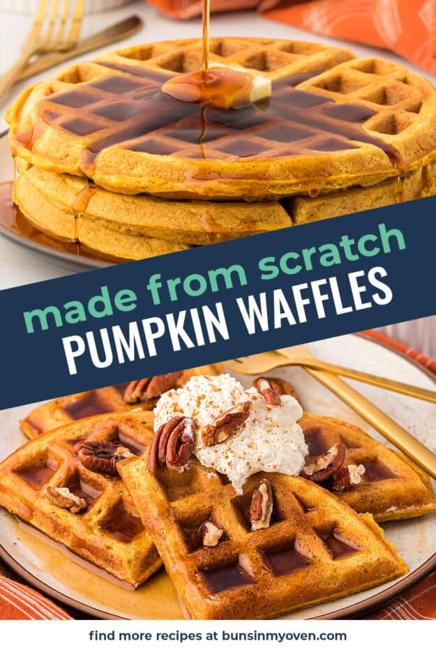 Collage of pumpkin waffles images.