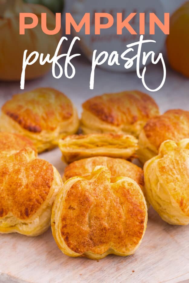 Puff pastry cut into pumpkins and filled with pumpkin pie filling.