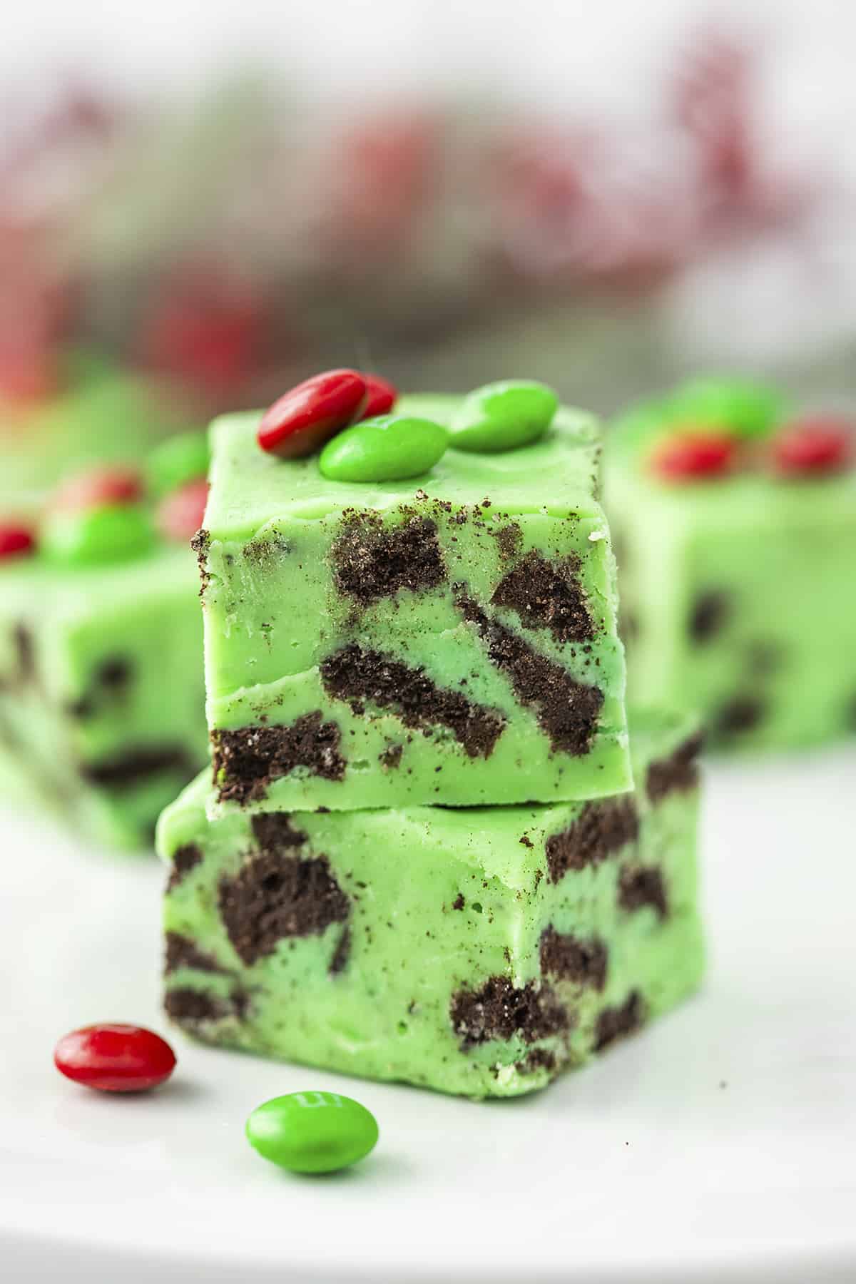 Stack of Oreo fudge pieces.