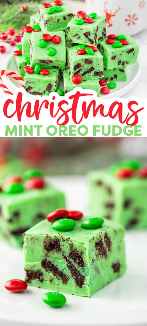 Collage of Mint Oreo Fudge images with text for Pinterest.