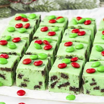 Green Oreo fudge with m&m's on top.