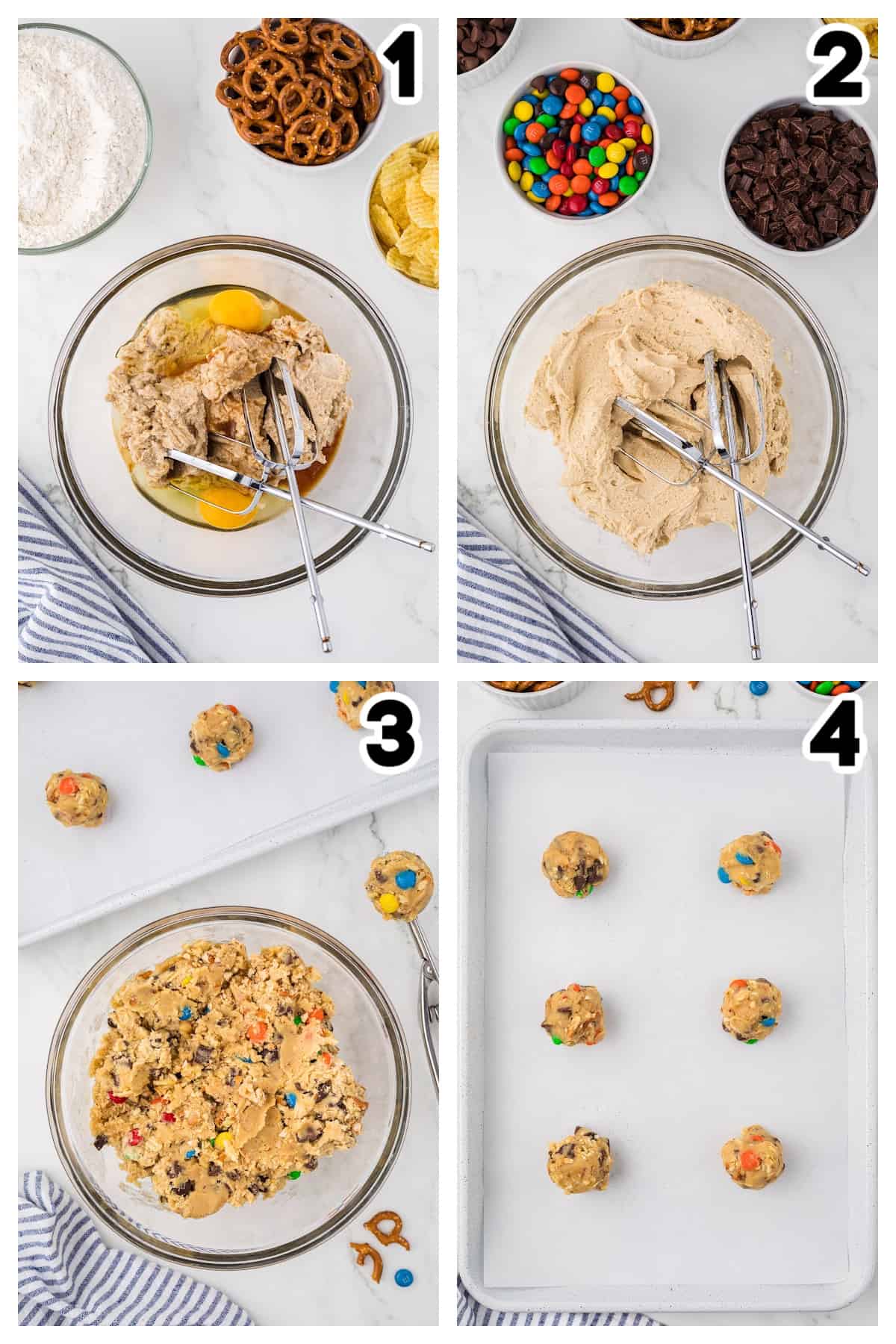 Collage showing how to make kitchen sink cookies.