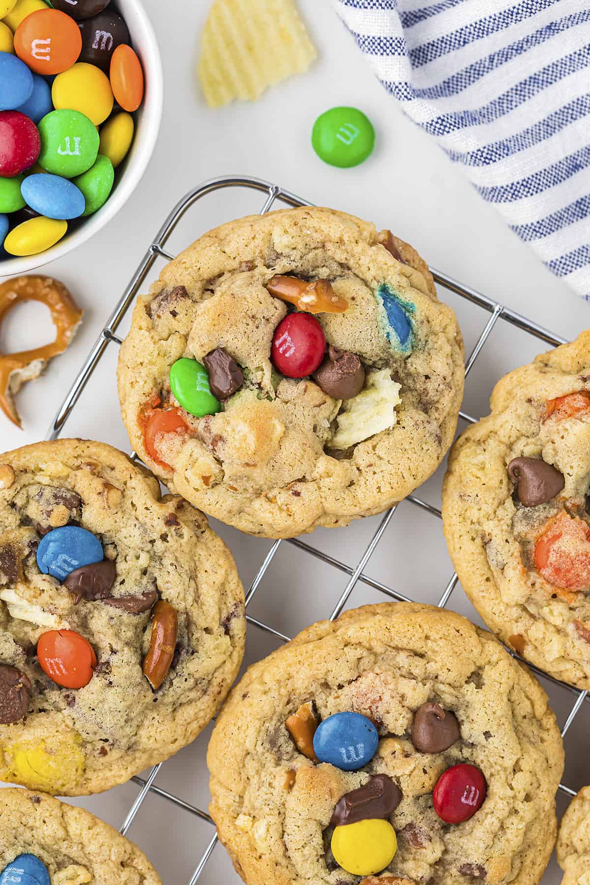 Kitchen sink cookies on cooling rack.